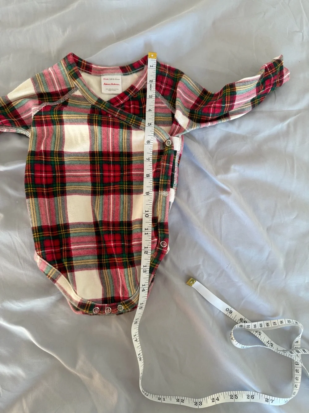 Hanna Andersson 100% Organic Cotton KimonWrap Snap Bodysuit 12-18M Holiday Plaid
